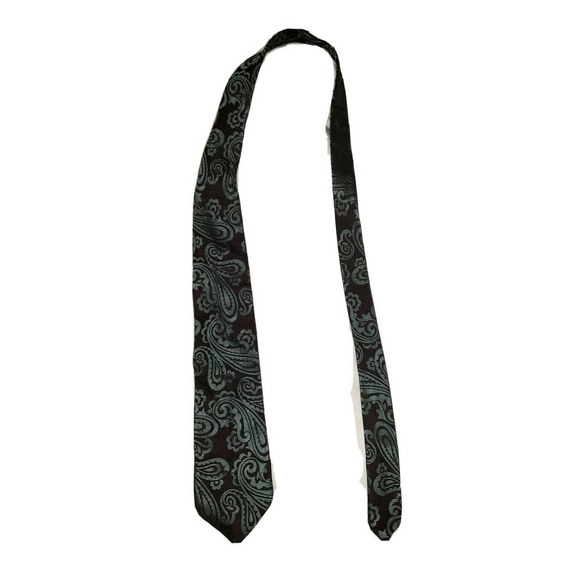 Barneys New York 100% Silk Tie Black Teal Paisley Weave Made in Italy University - Picture 1 of 6